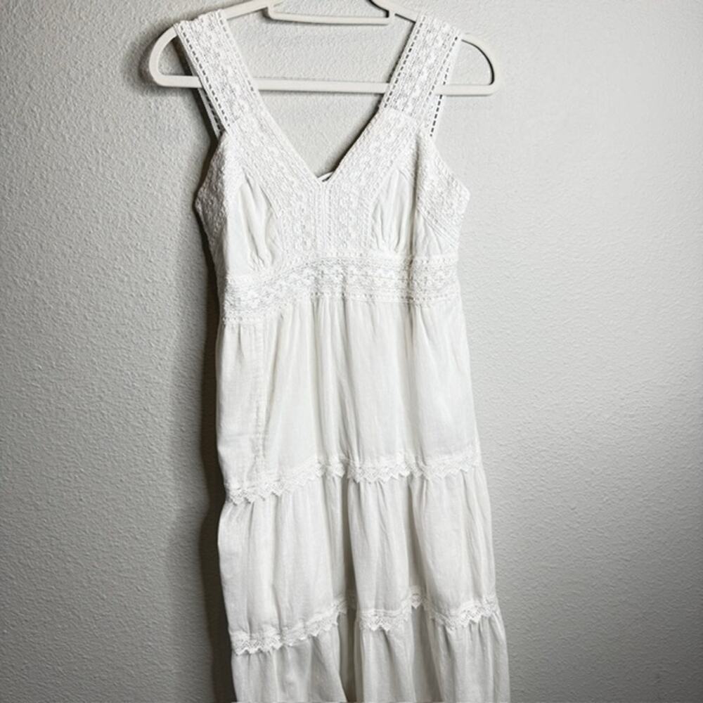 R.K. Garments White Cotton Crochet Lace Tiered Boho Prairie Maxi Dress OS - Picture 7 of 15